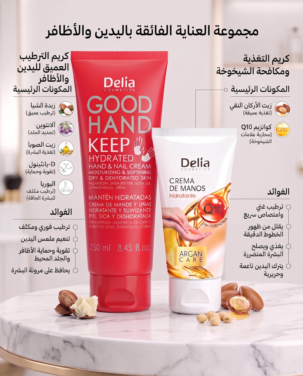 Delia Cosmetics - Duo Soin des Mains Good Hand Keep Hydrated (D180) &amp; Argan Care Q10 (DL47)