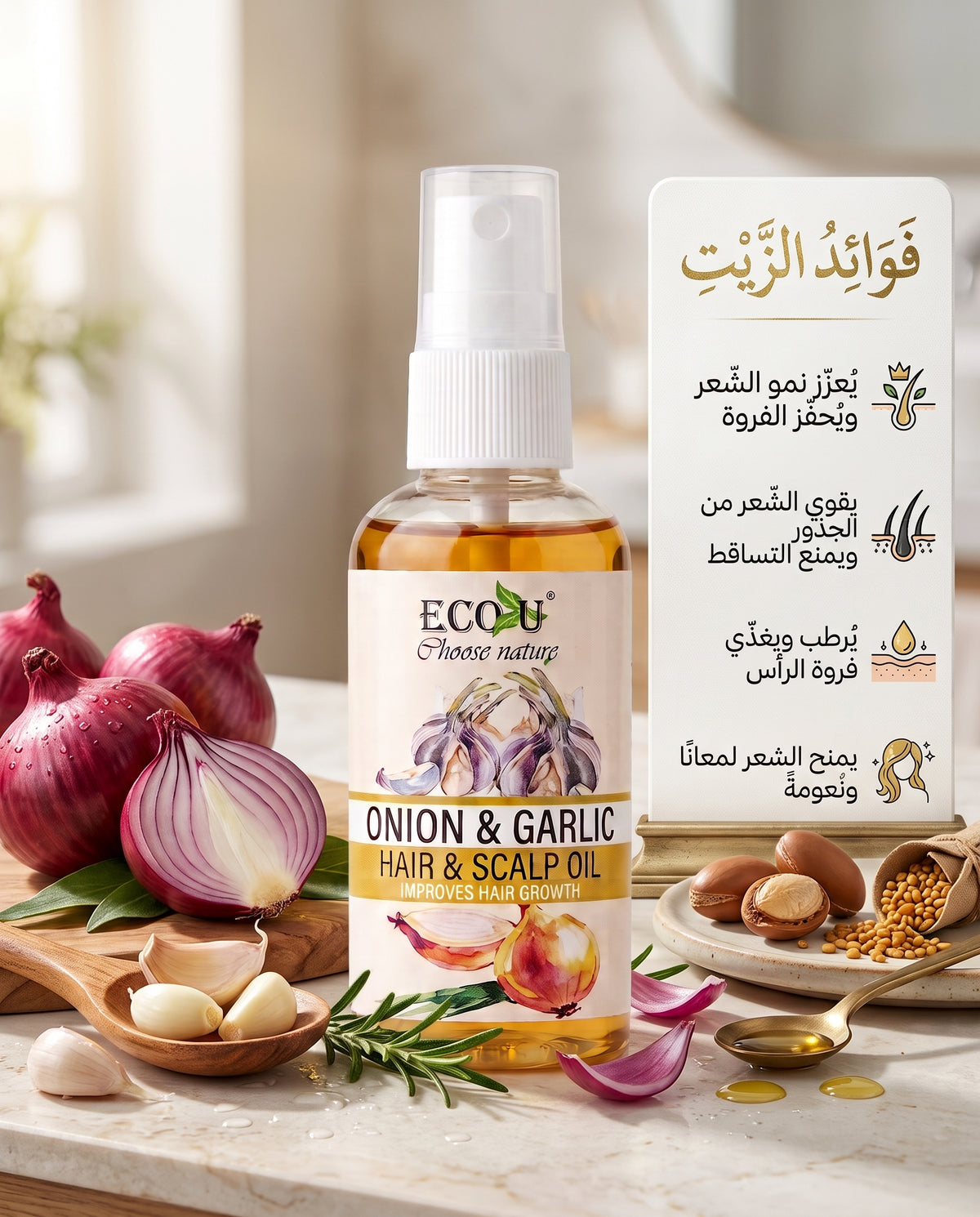 ECO U Choose Nature - ONION & GARLIC HAIR & SCALP OIL (Improves Hair Growth)